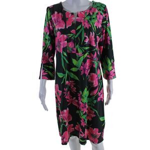 Barbara Erickson Womens Textured V-neck Half Sleeve Floral Dress Pink Size L
